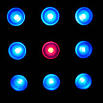 Leadership Attack Responses: Image is round blue lights and one red one in the middle.