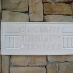 Leadership Sincerity: Image is stone w/ words sincerity humility courage.