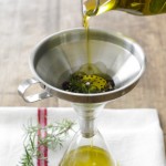 Listening Responsibility: Image is olive oil pouring through funnel strainer.